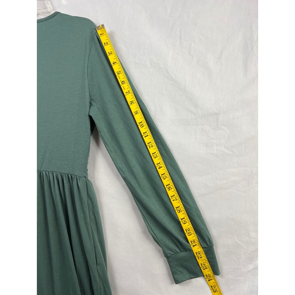 OUGES Maxi Dress Women Medium Green Long Sleeve Wrap V-Neck Jersey Pockets - Picture 10 of 12